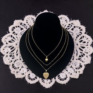 Vintage 14K Solid Gold Necklace Bundle 3 Chains + 2 Heart Pendants Locket  7.16g